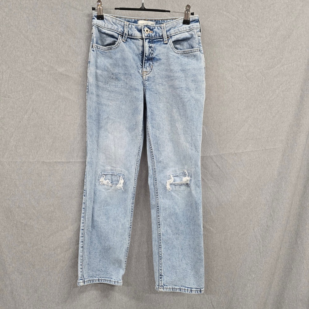 Abercrombie Kids High Rise Straight Distressed Jeans Light Wash Size 13/14 Short